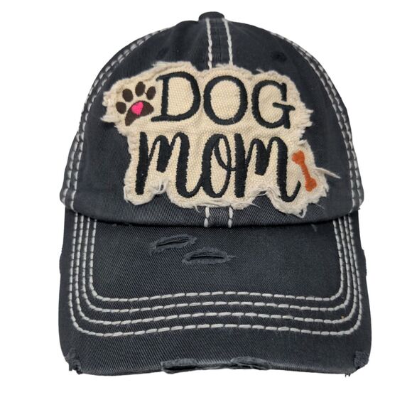 Dog Mom Strapback Hat Blue One Size Embroidered Distressed 6 Panel - Picture 1 of 6